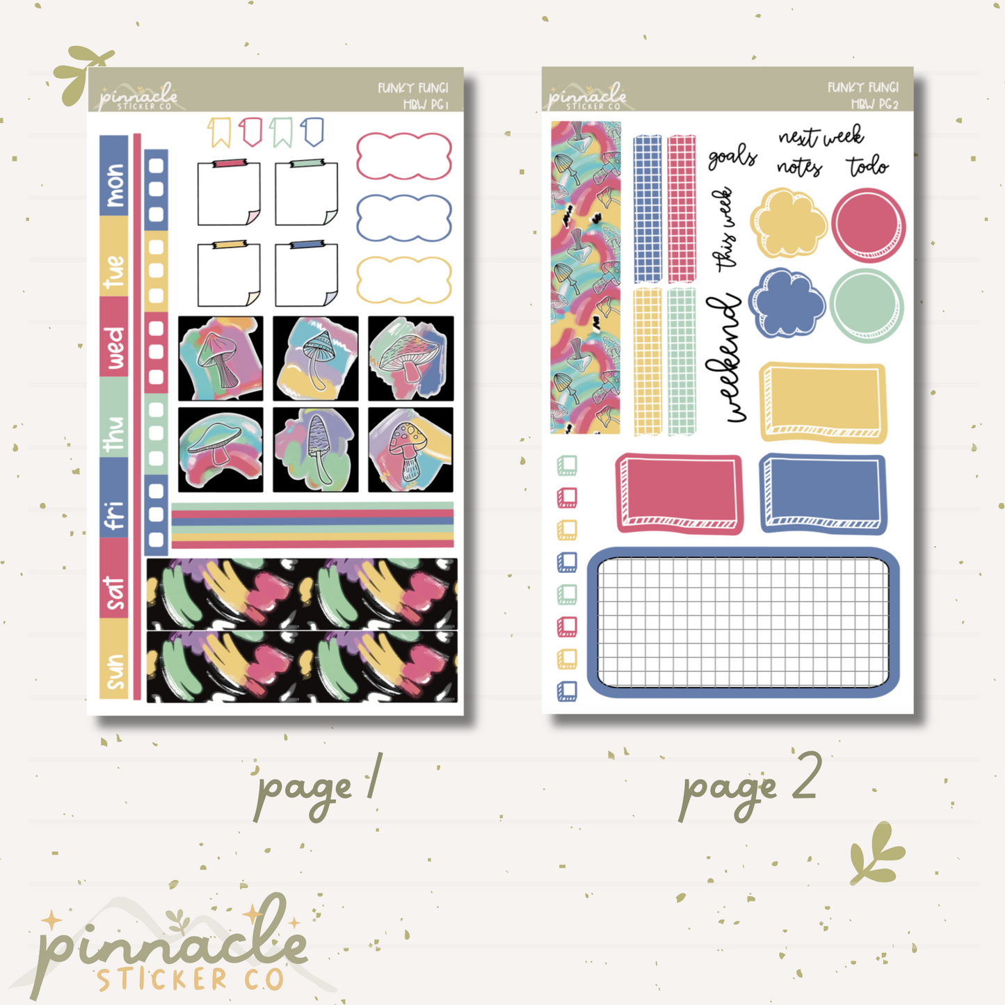Funky Fungi Hobonichi Weeks Planner Stickers