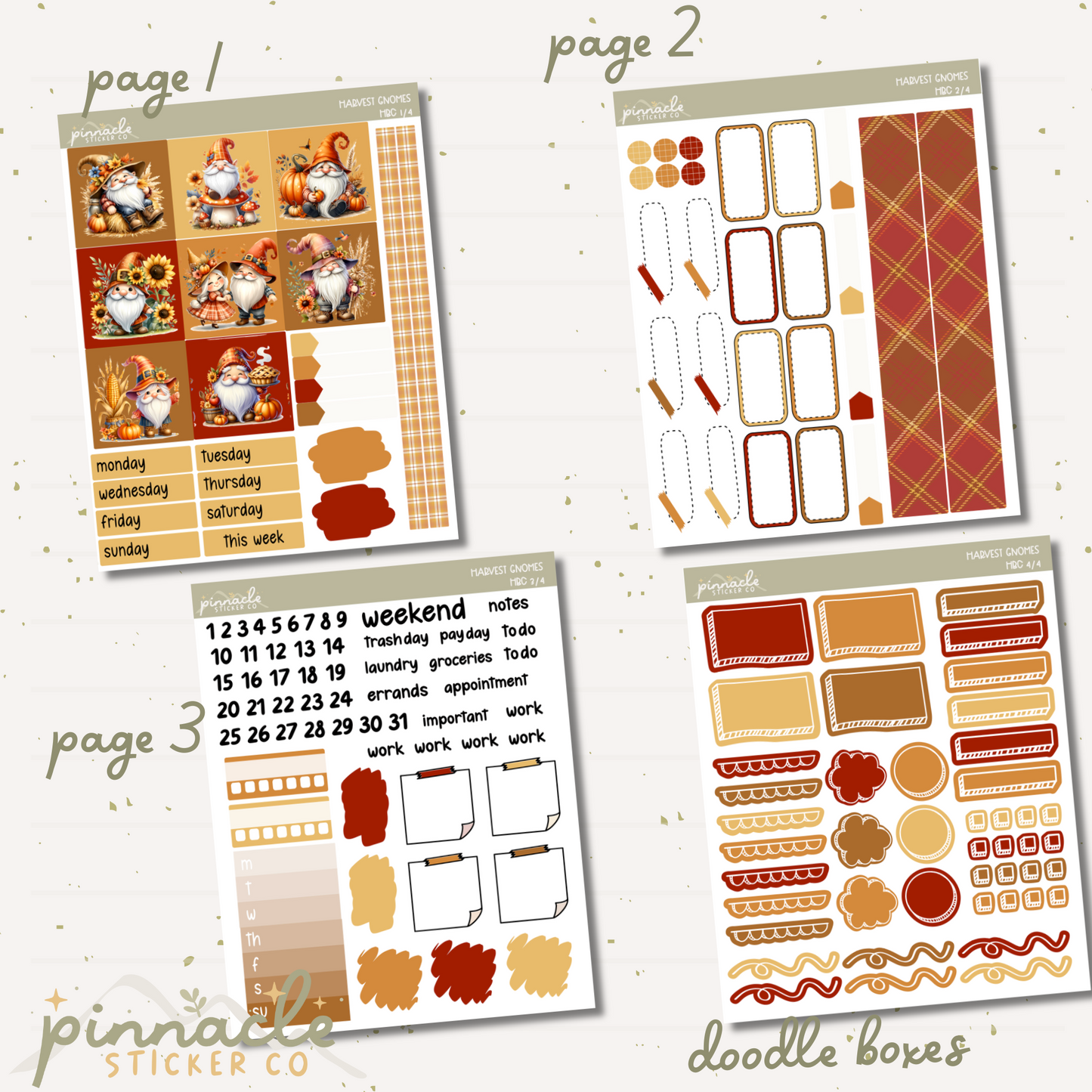 Harvest Gnomes Hobonichi Cousin Kit Planner Stickers