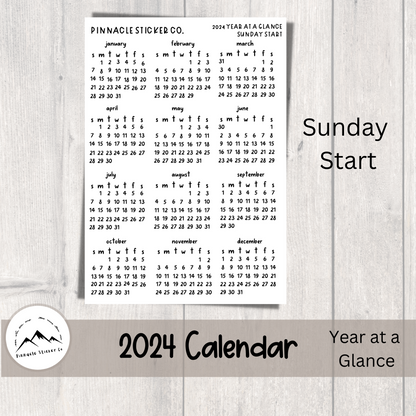 2024 Year at a Glance Calendar Journal Planner Stickers