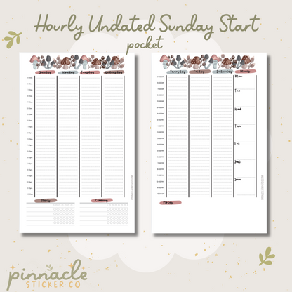 Cozy Woods Hourly Planner Inserts- Pocket Size | Sunday Start