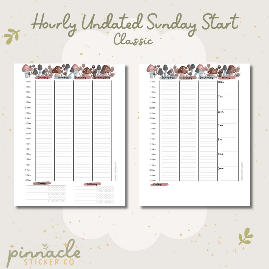 Cozy Woods Hourly Planner Inserts- Classic Size | Sunday Start