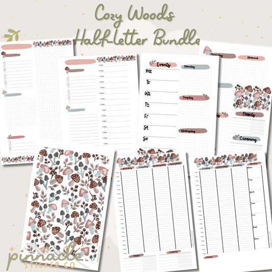 Cozy Woods Planner Inserts Bundle- Half-Letter Size