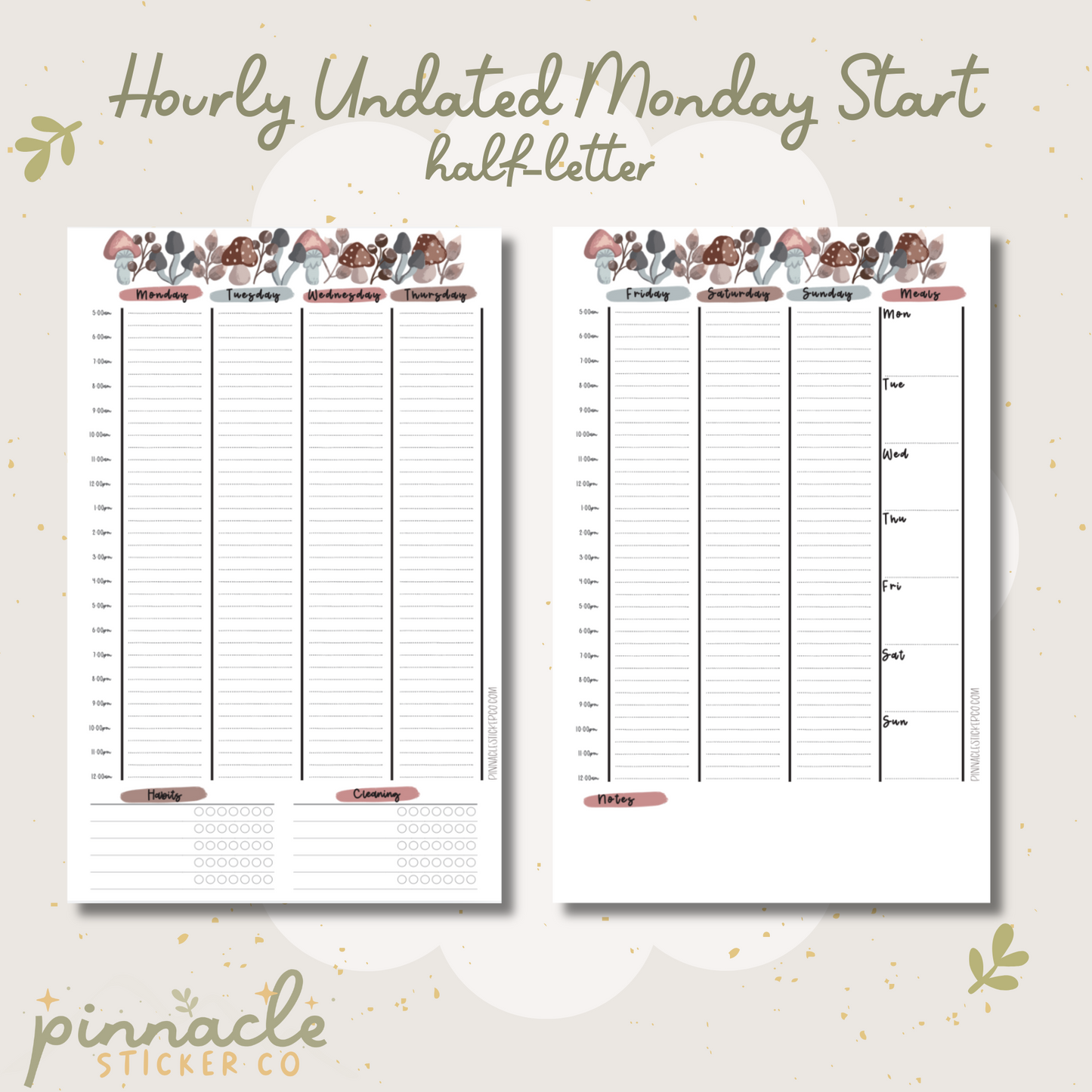 Cozy Woods Hourly Planner Inserts- Half-Letter Size | Monday Start