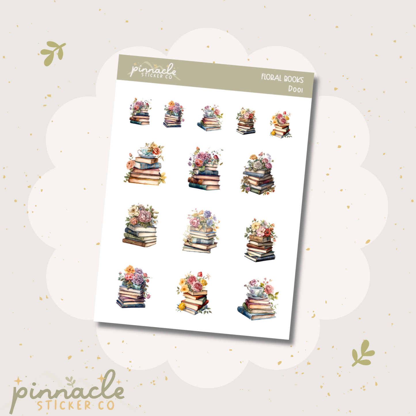 Floral Books Deco Planner Stickers