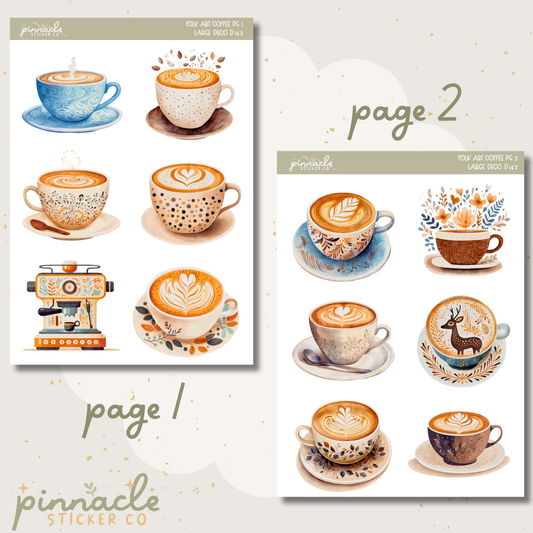 Folk Art Coffee Deco Planner Stickers