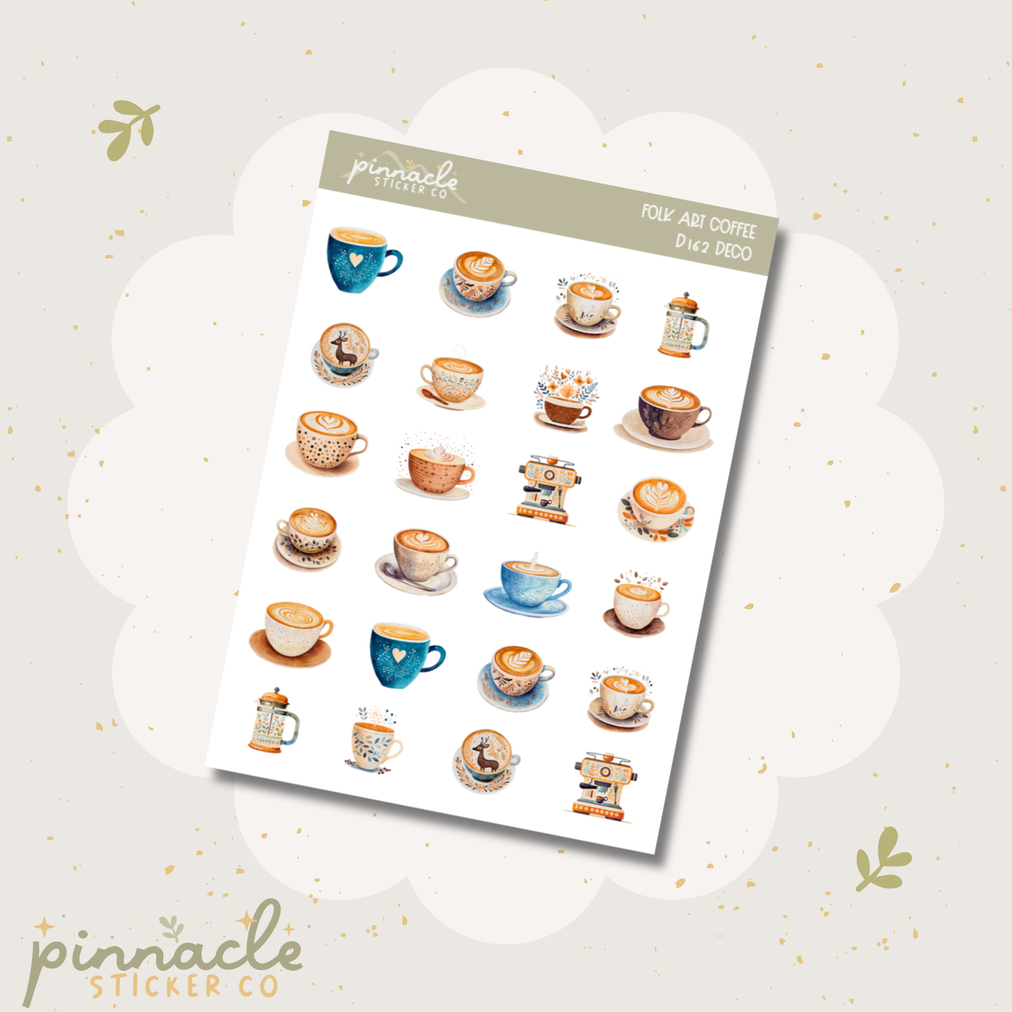 Folk Art Coffee Deco Planner Stickers