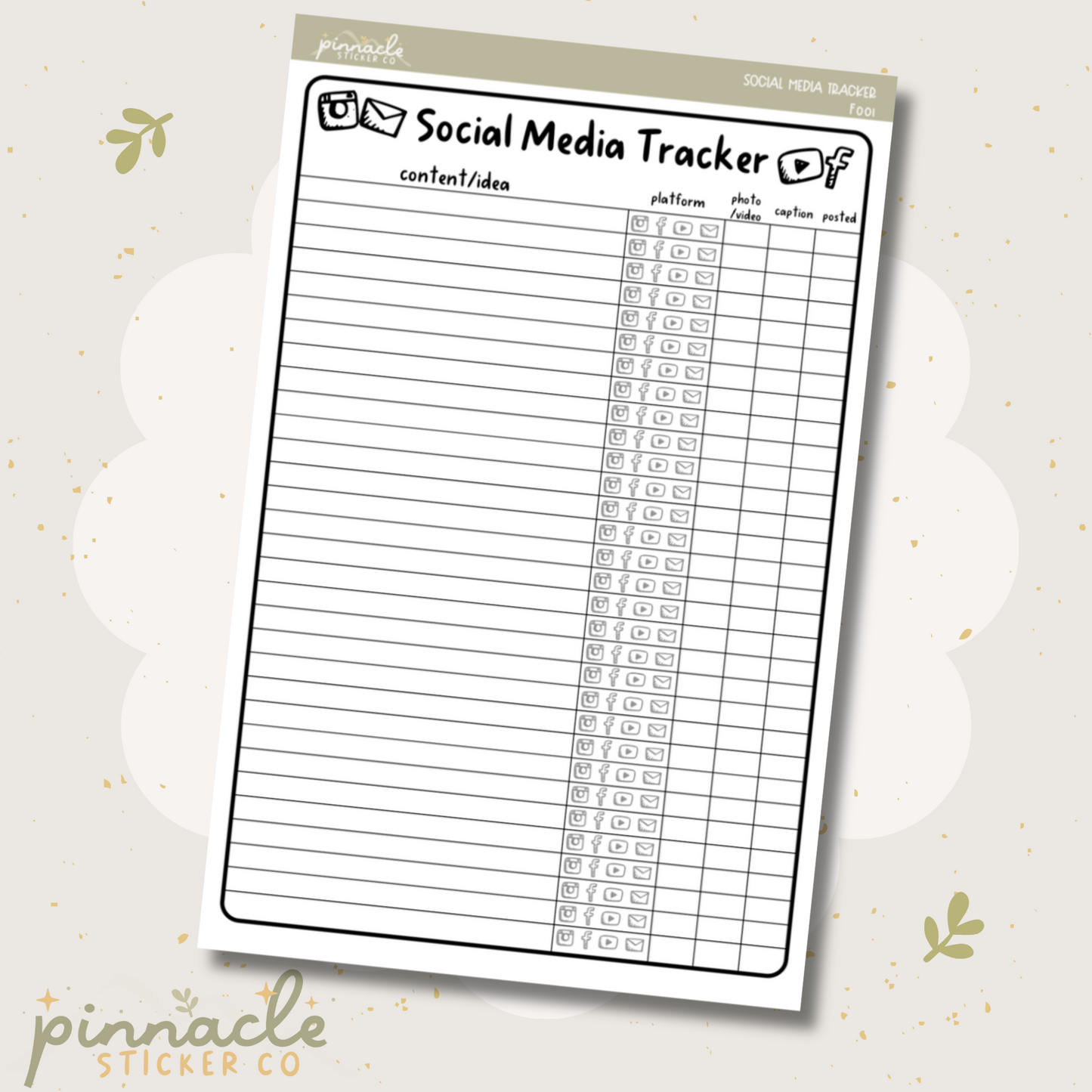 Social Media Tracker Full Sheet Planner Stickers