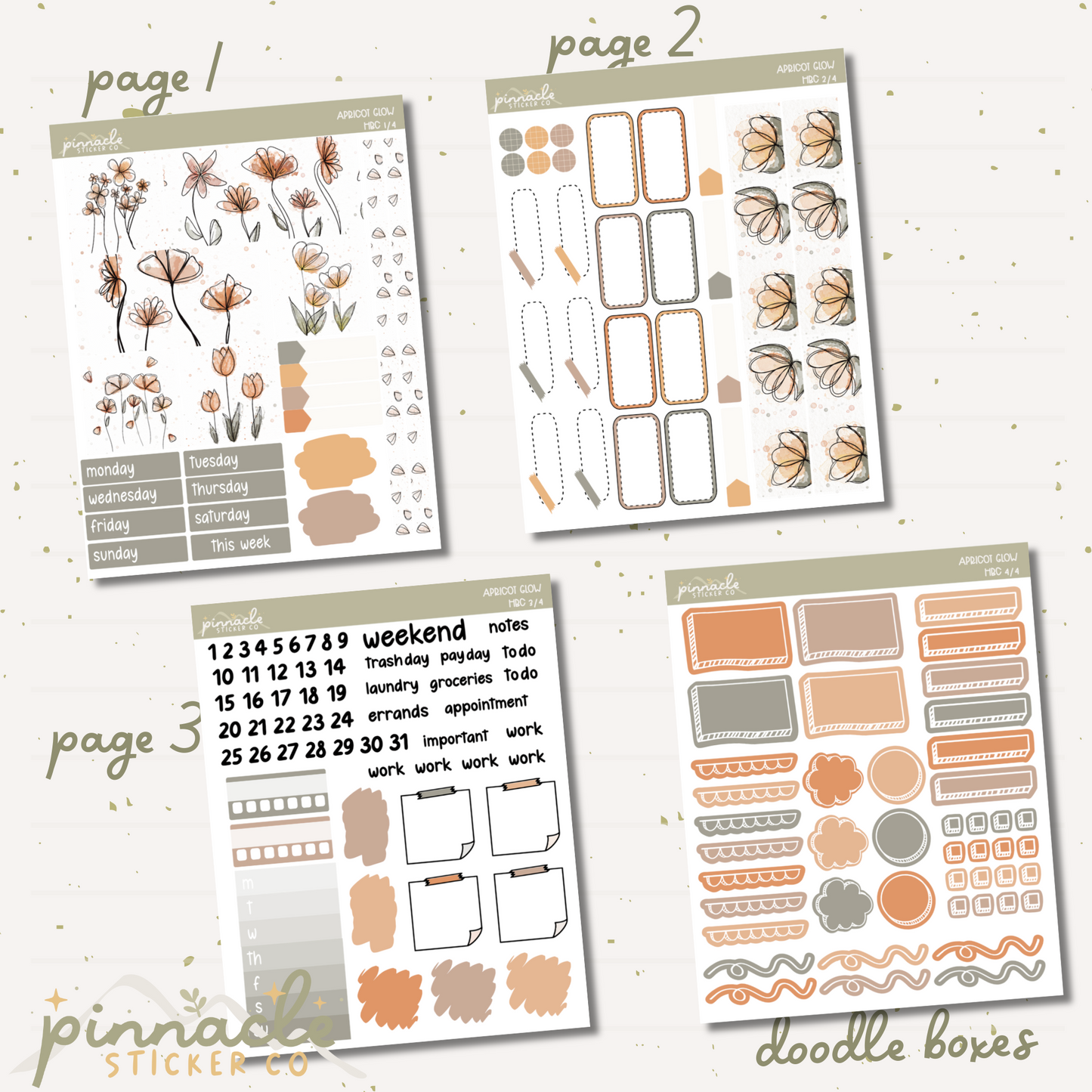 Apricot Glow Hobonichi Cousin Kit Planner Stickers