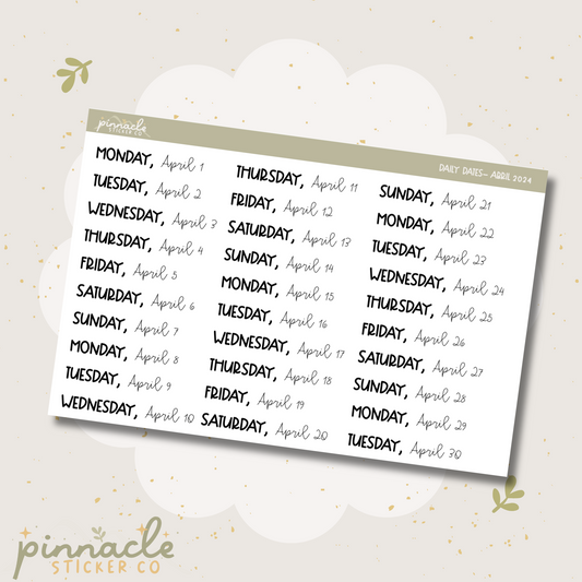 April 2024 Date Script Planner Stickers