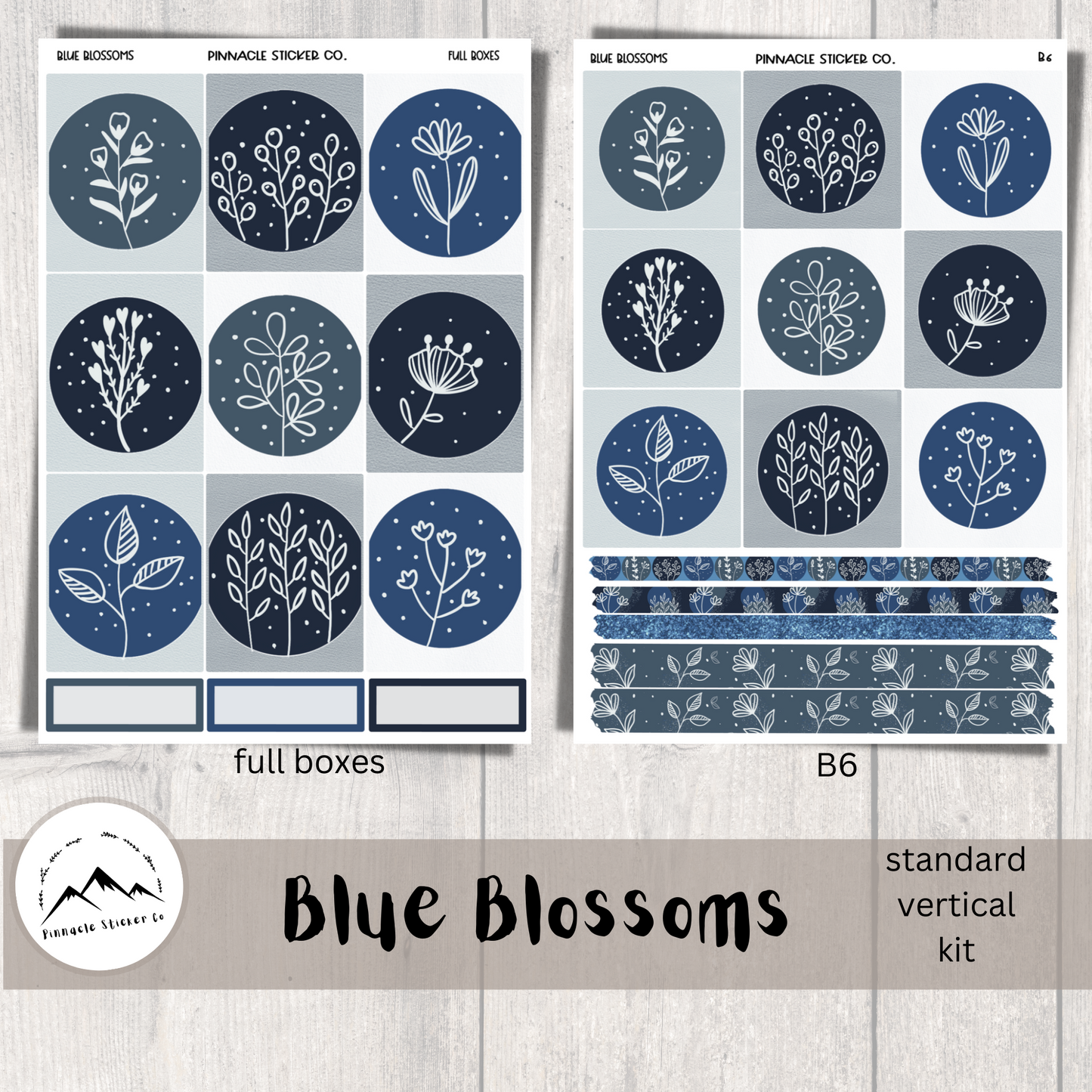 Blue Blossoms Weekly Kit Planner Stickers