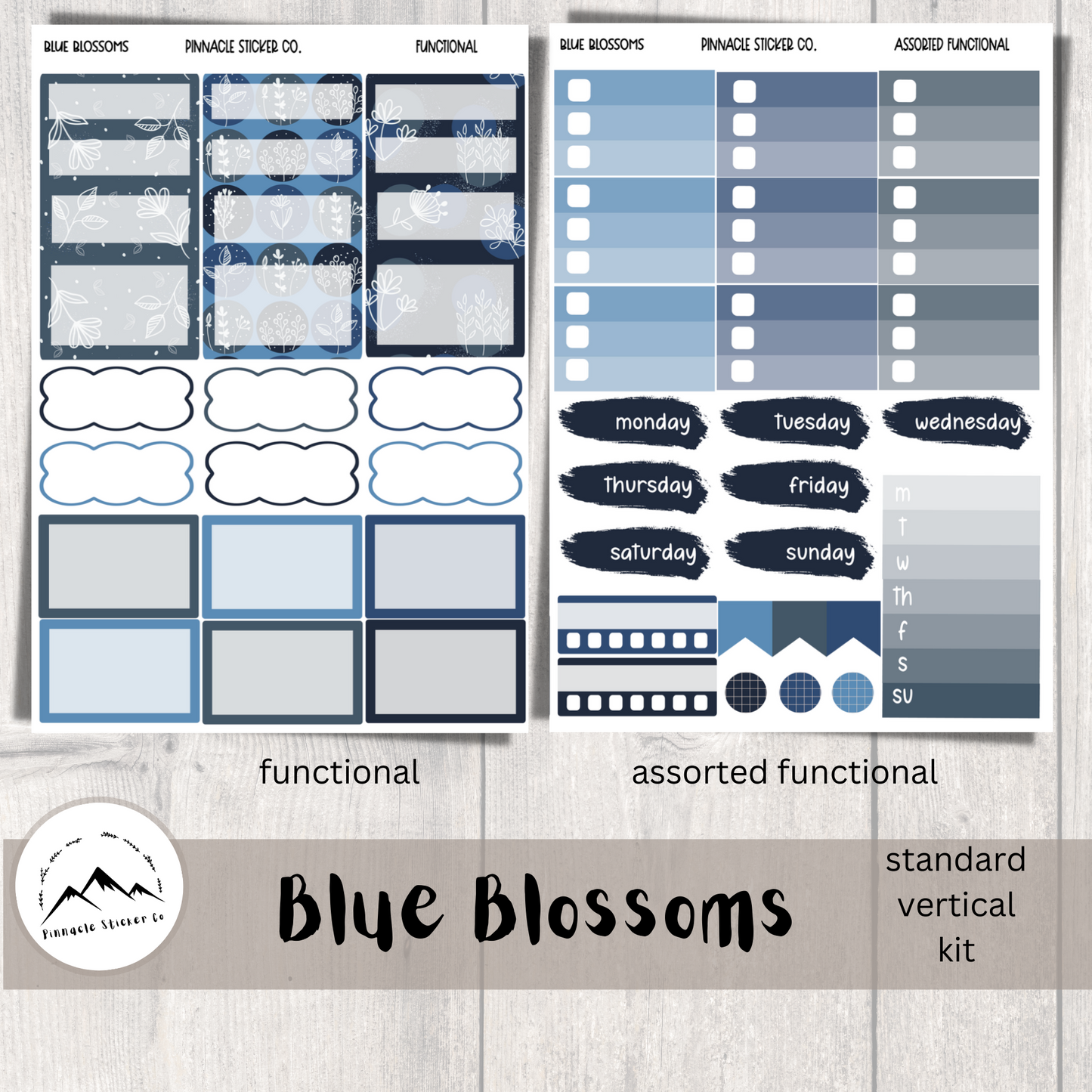 Blue Blossoms Weekly Kit Planner Stickers