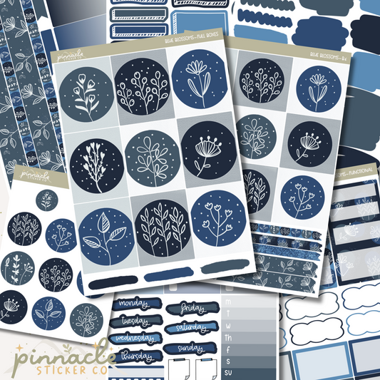 Blue Blossoms Weekly Kit Planner Stickers