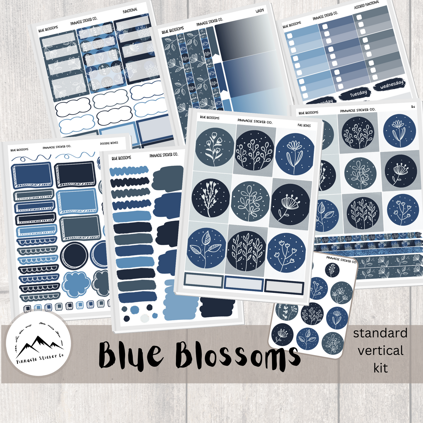 Blue Blossoms Weekly Kit Planner Stickers