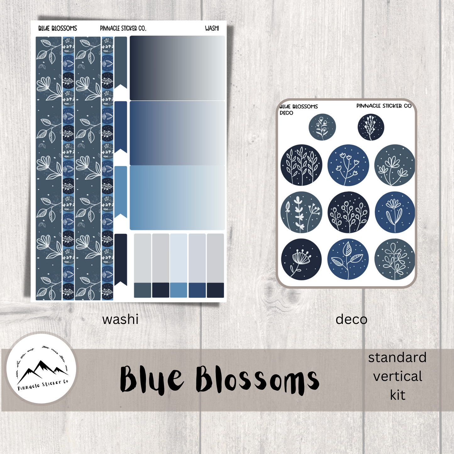 Blue Blossoms Weekly Kit Planner Stickers