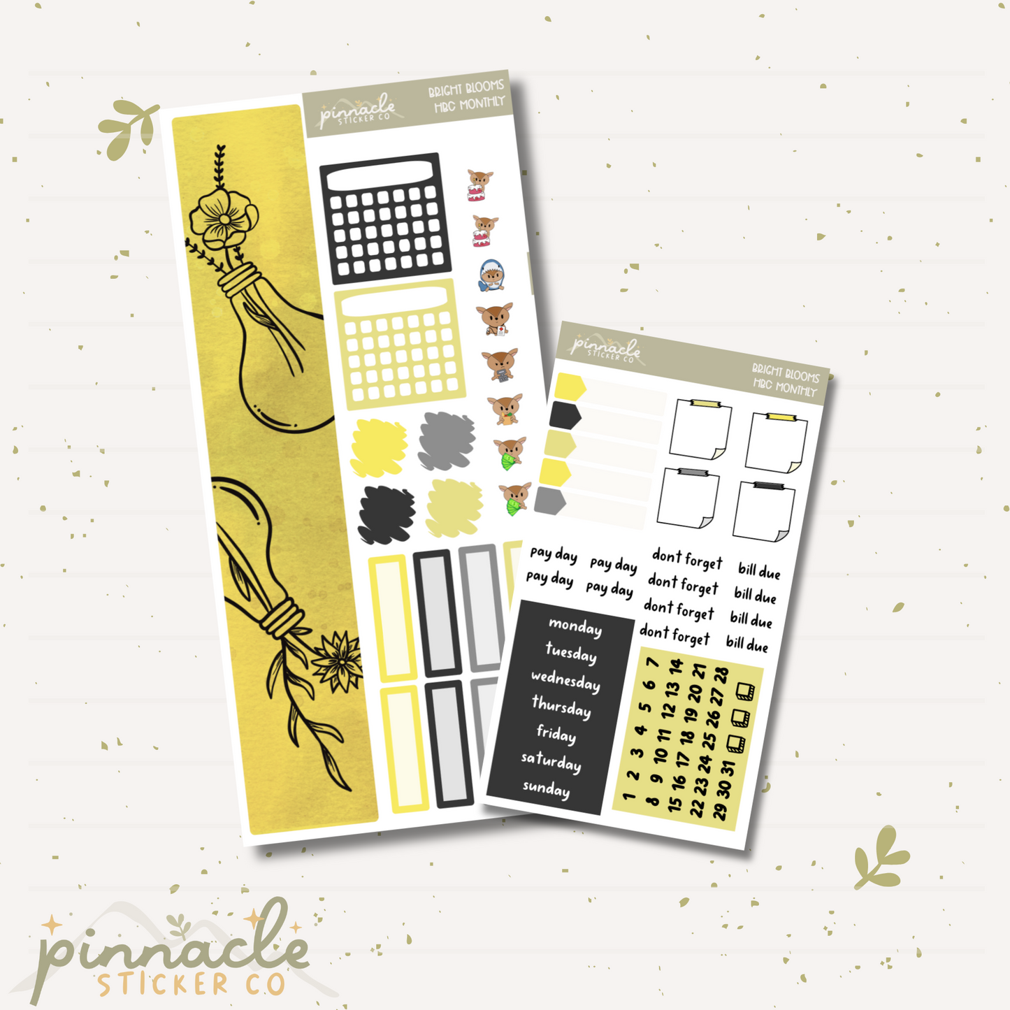 Bright Blooms Hobonichi Cousin Monthly Kit Planner Stickers