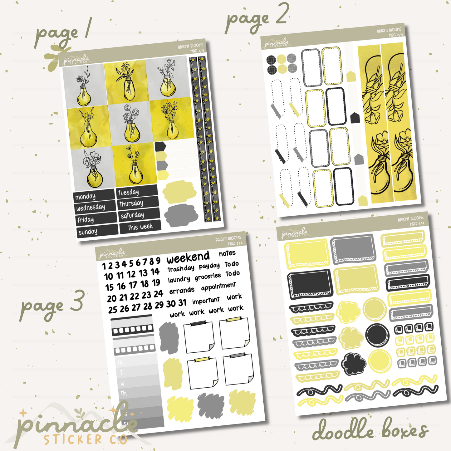 Bright Blooms Hobonichi Cousin Kit Planner Stickers