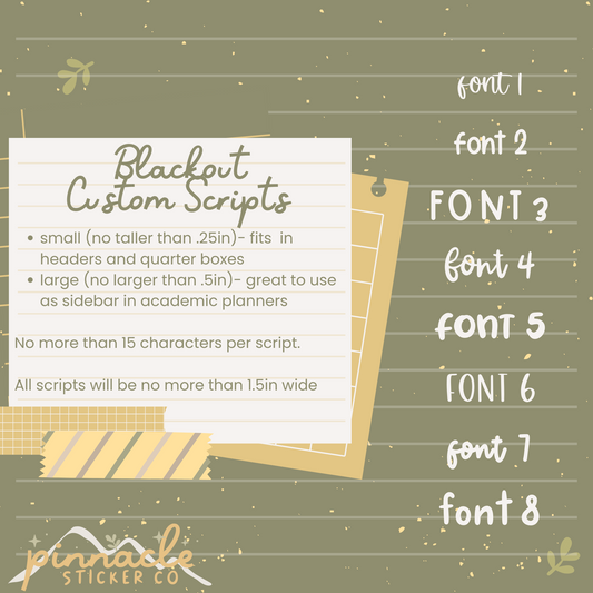 Blackout Custom Script Planner Stickers