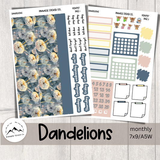 Dandelions Monthly Kit Planner Stickers