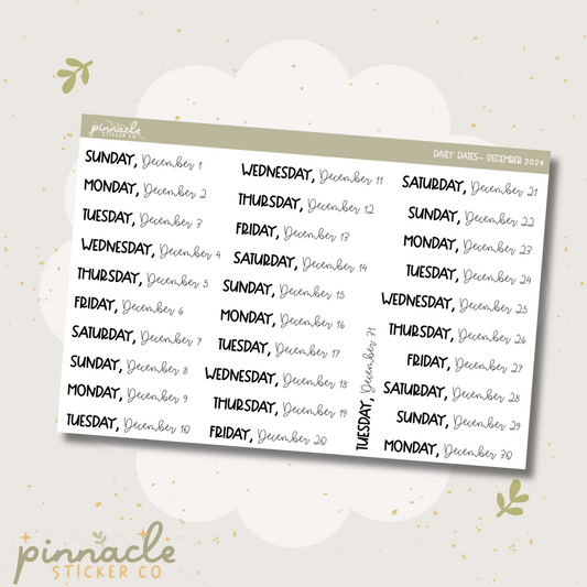 December 2024 Date Script Planner Stickers