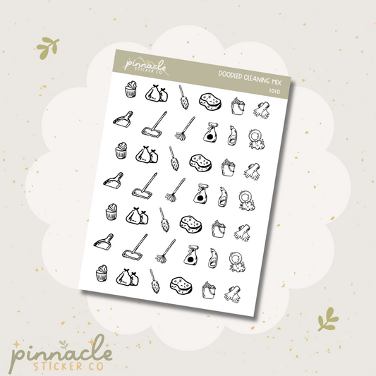 Cleaning Mix Doodled Icon Stickers I010