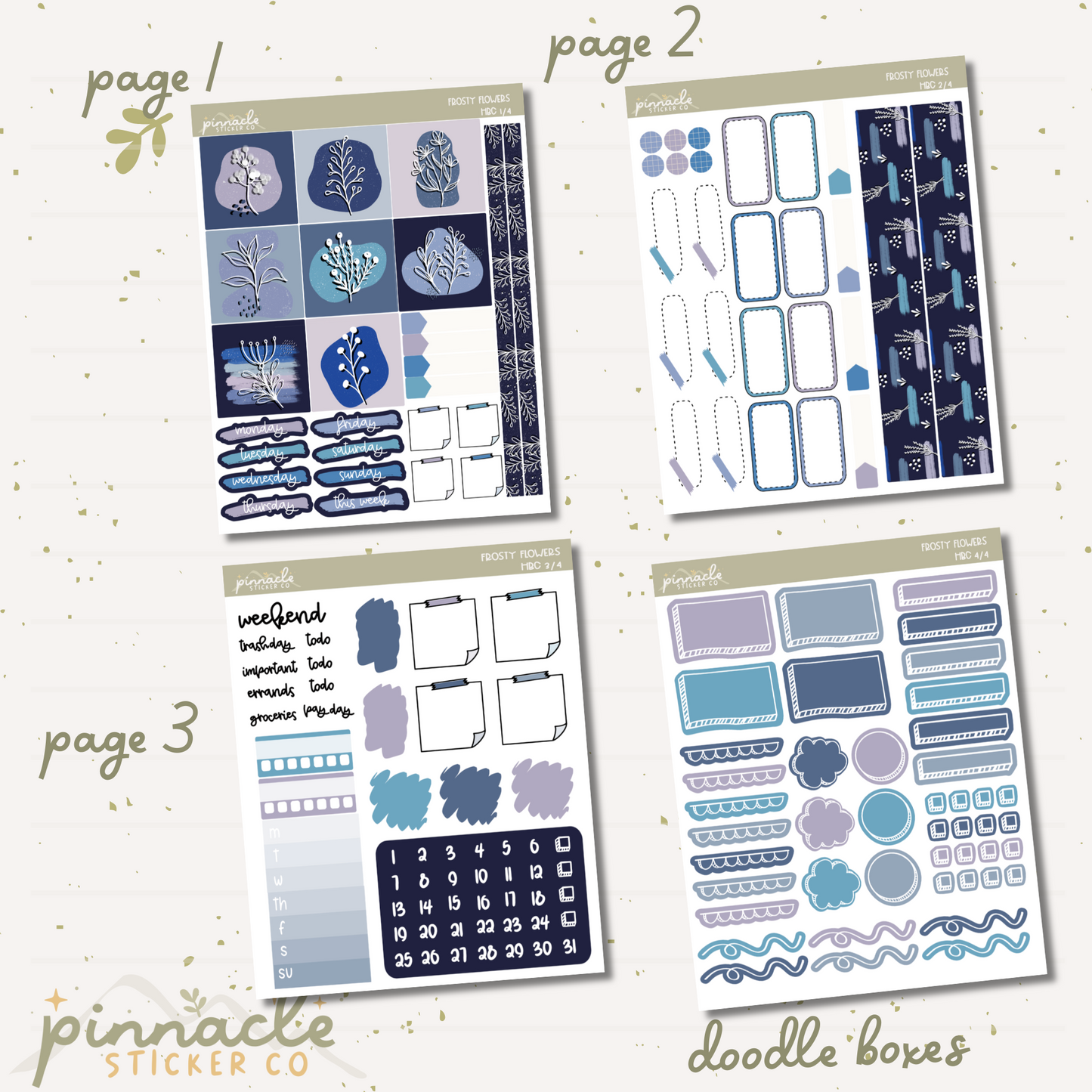 Frosty Flowers Hobonichi Cousin Kit Planner Stickers