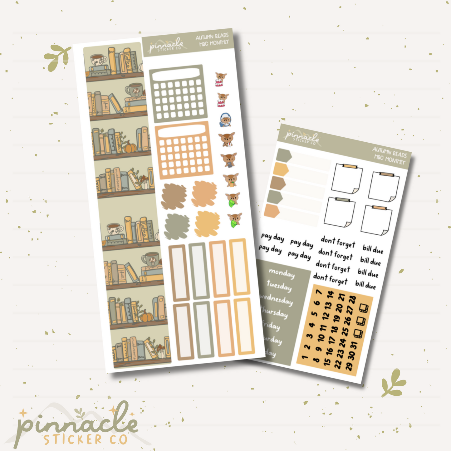 Autumn Reads Hobonichi Cousin Monthly Kit Planner Stickers