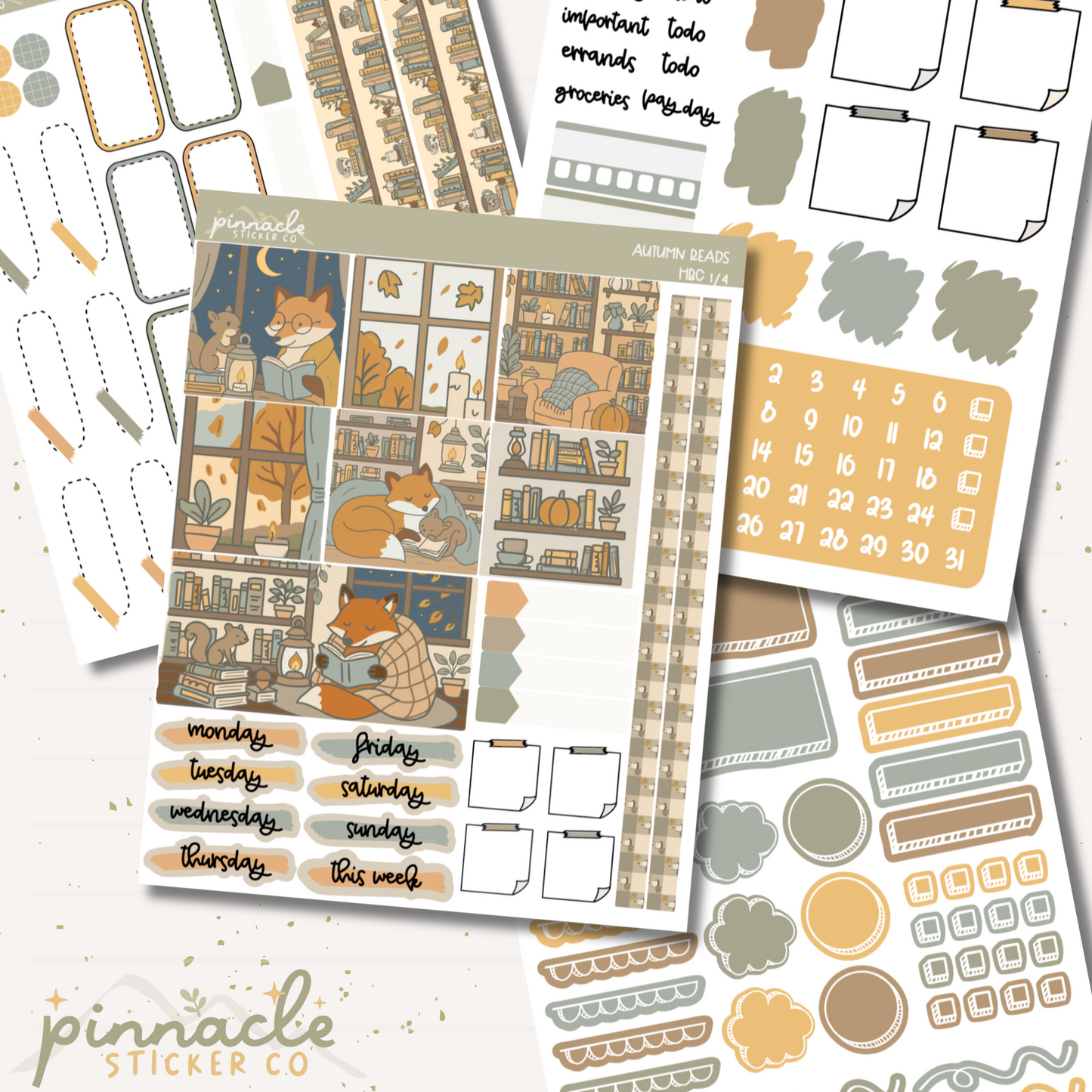 Autumn Reads Hobonichi Cousin Kit Planner Stickers