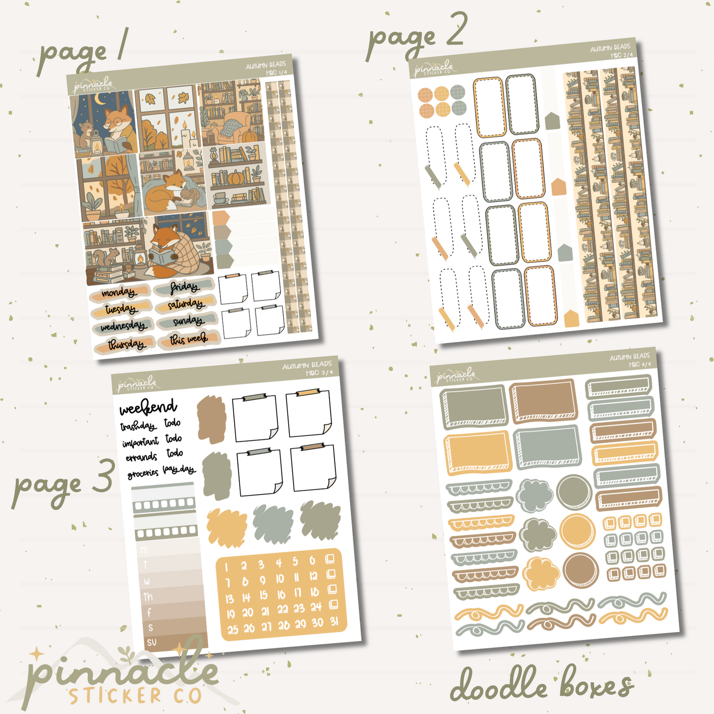 Autumn Reads Hobonichi Cousin Kit Planner Stickers