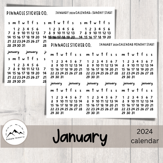 2024 Monthly Calendar Journaling Planner Stickers