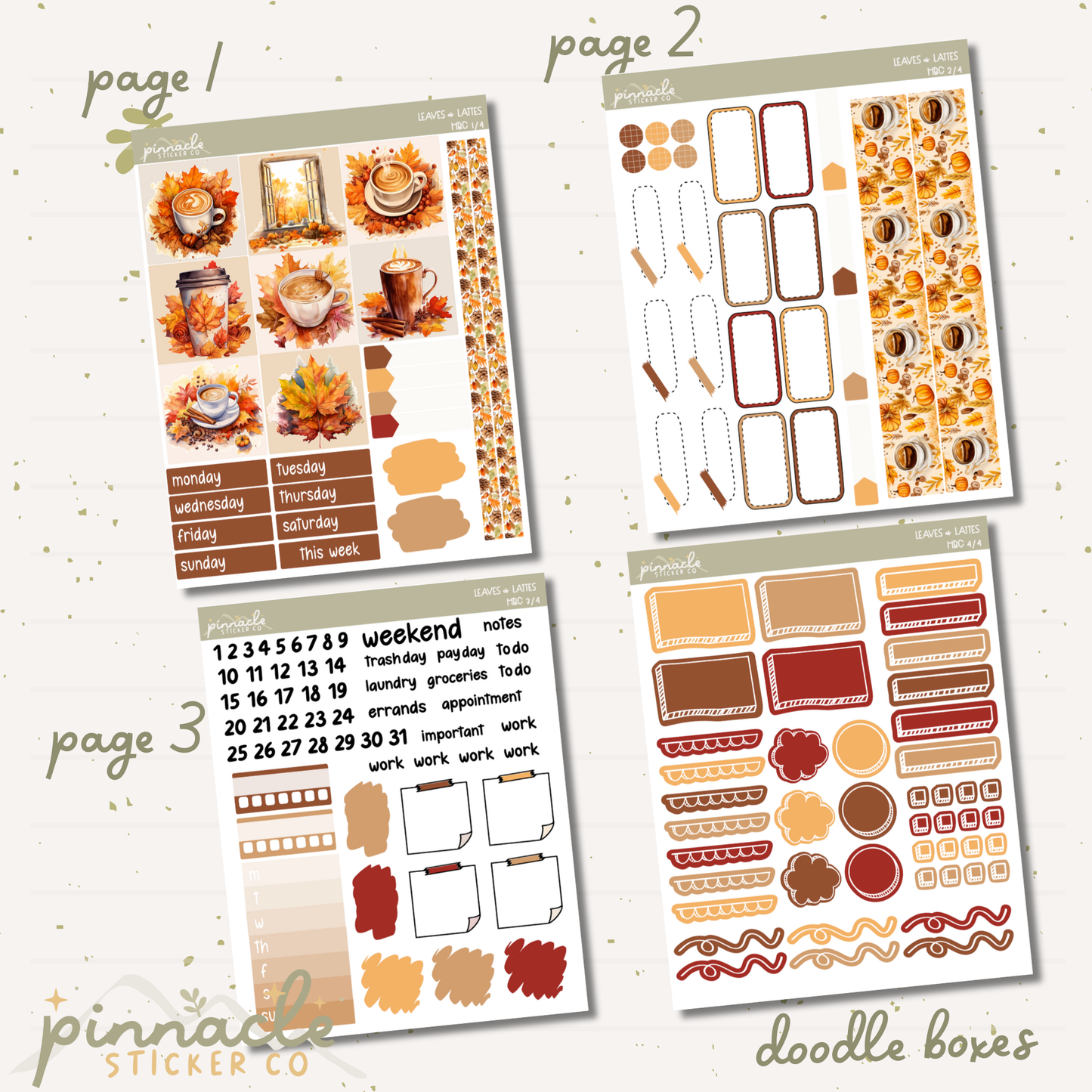 Leaves & Lattes Hobonichi Cousin Kit Planner Stickers