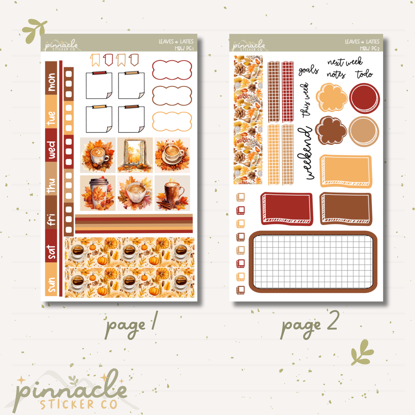 Leaves & Lattes Hobonichi Weeks Planner Stickers