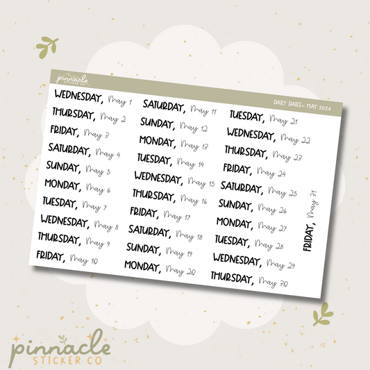 May 2024 Date Script Planner Stickers