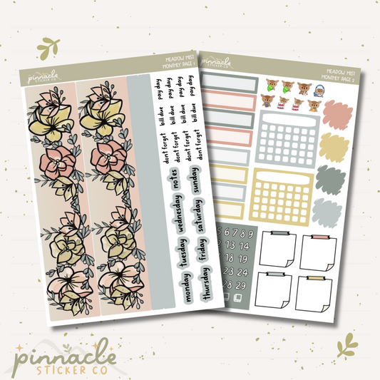 Meadow Mist Monthly Kit Planner Stickers