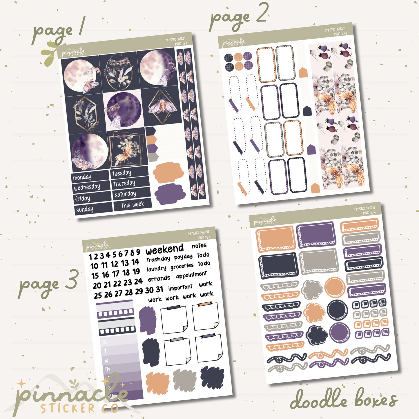 Mystic Night Hobonichi Cousin Kit Planner Stickers