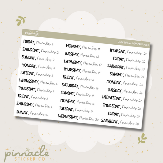 November 2024 Date Script Planner Stickers