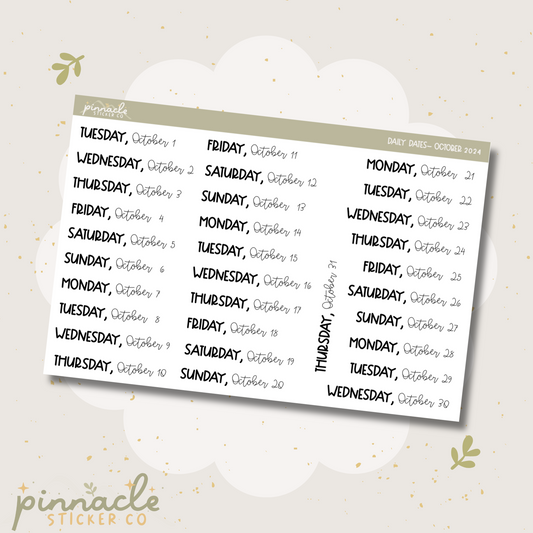 October 2024 Date Script Planner Stickers