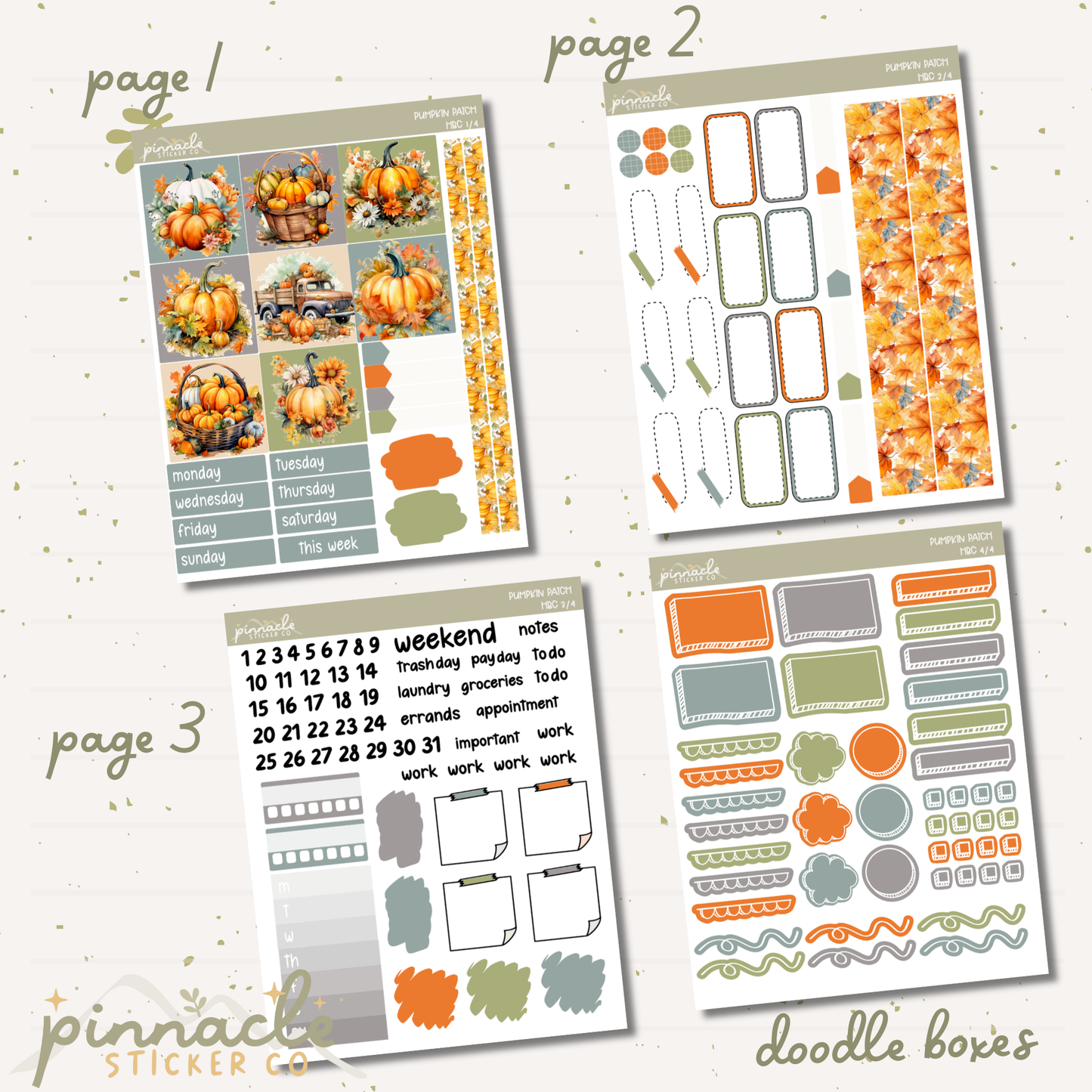 Pumpkin Patch Hobonichi Cousin Kit Planner Stickers