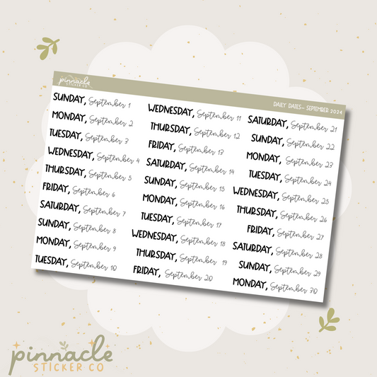 September 2024 Date Script Planner Stickers