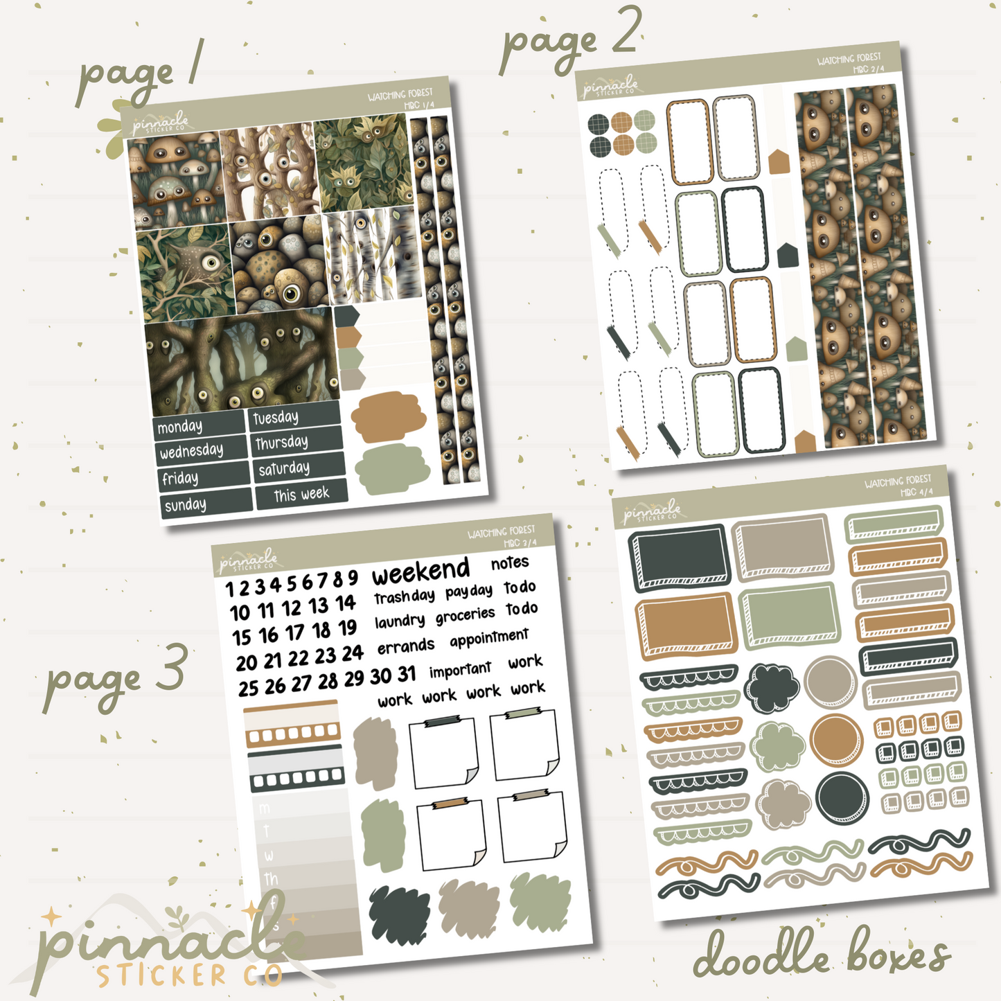 The Watching Forest Hobonichi Cousin Kit Planner Stickers