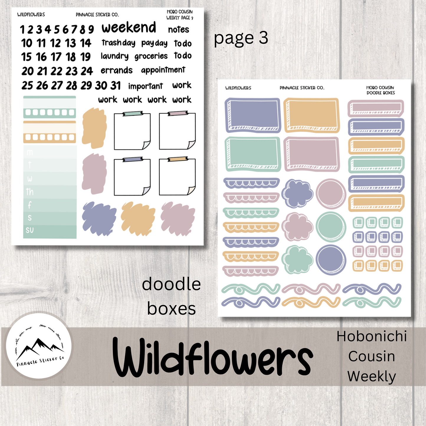 Wildflowers Hobonichi Cousin Kit Planner Stickers