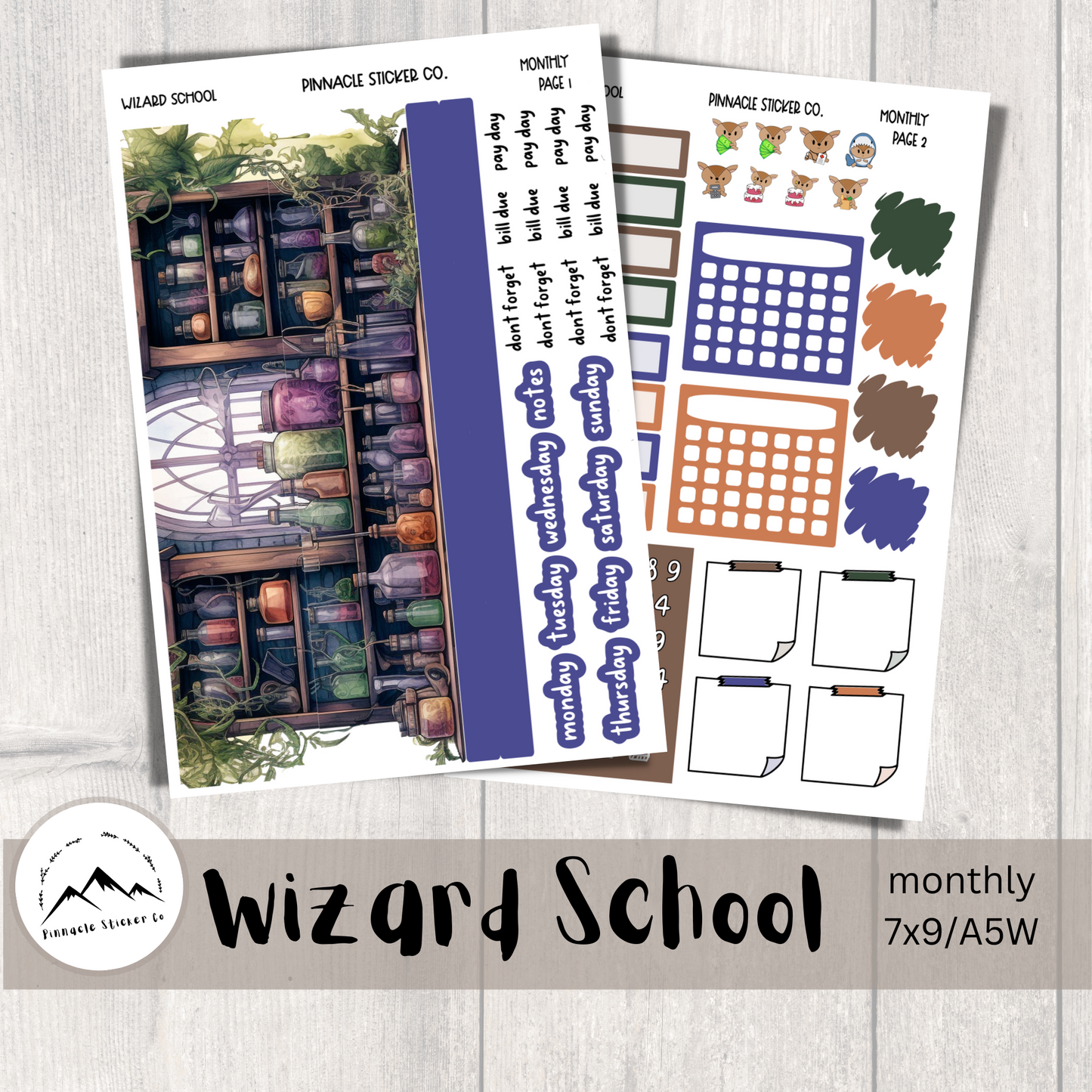 Wizard School Monthly Kit Planner Stickers