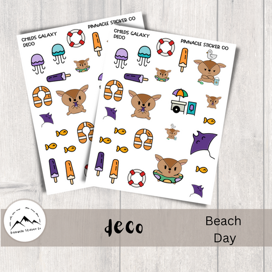 small kiss cut deco stickers for planners and journaling. beach day. hand drawn stickers