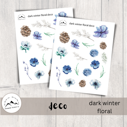 Dark Winter Floral Deco Planner Stickers