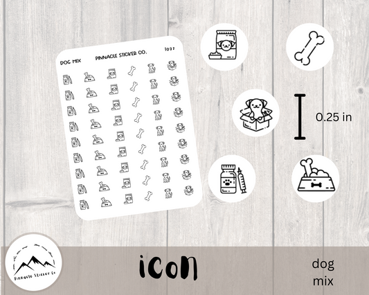 small simple line icons for planners, journals, calendars. dog mix