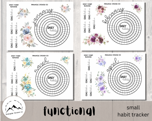 circular habit tracking functional stickers in large and small sizes